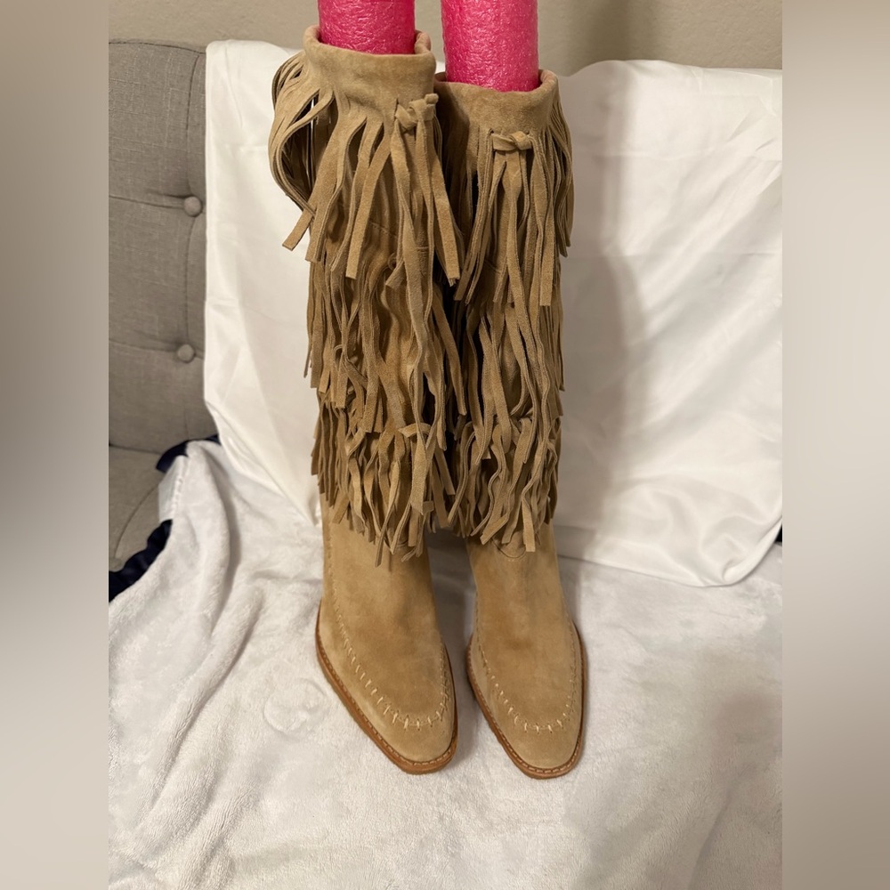 Michael Kors Cowgirl Fringe Boots Tan, new, women size 10 org $395